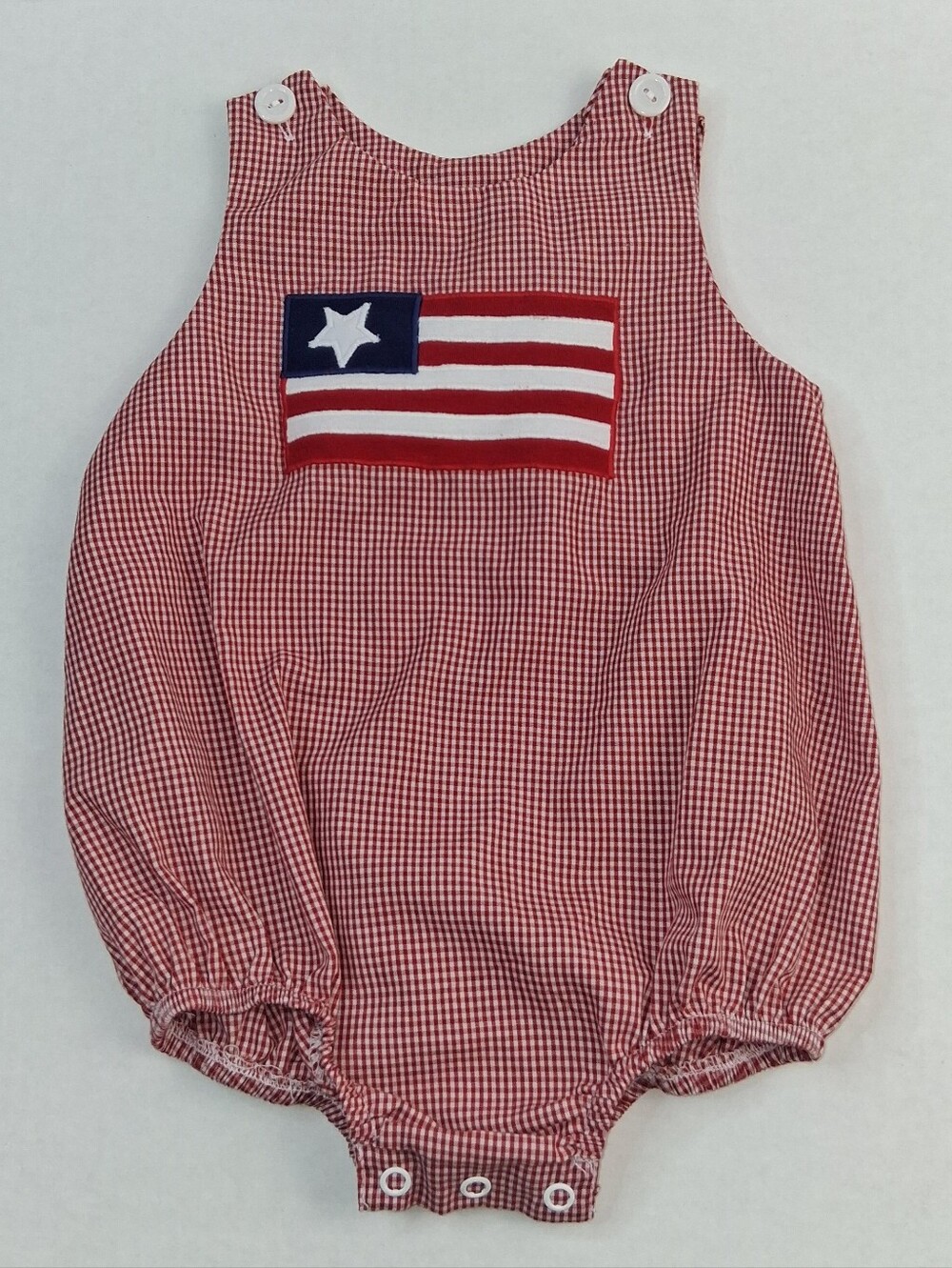 Southern Sunshine Red White Gingham Plaid Patriotic Flag Romper 9M